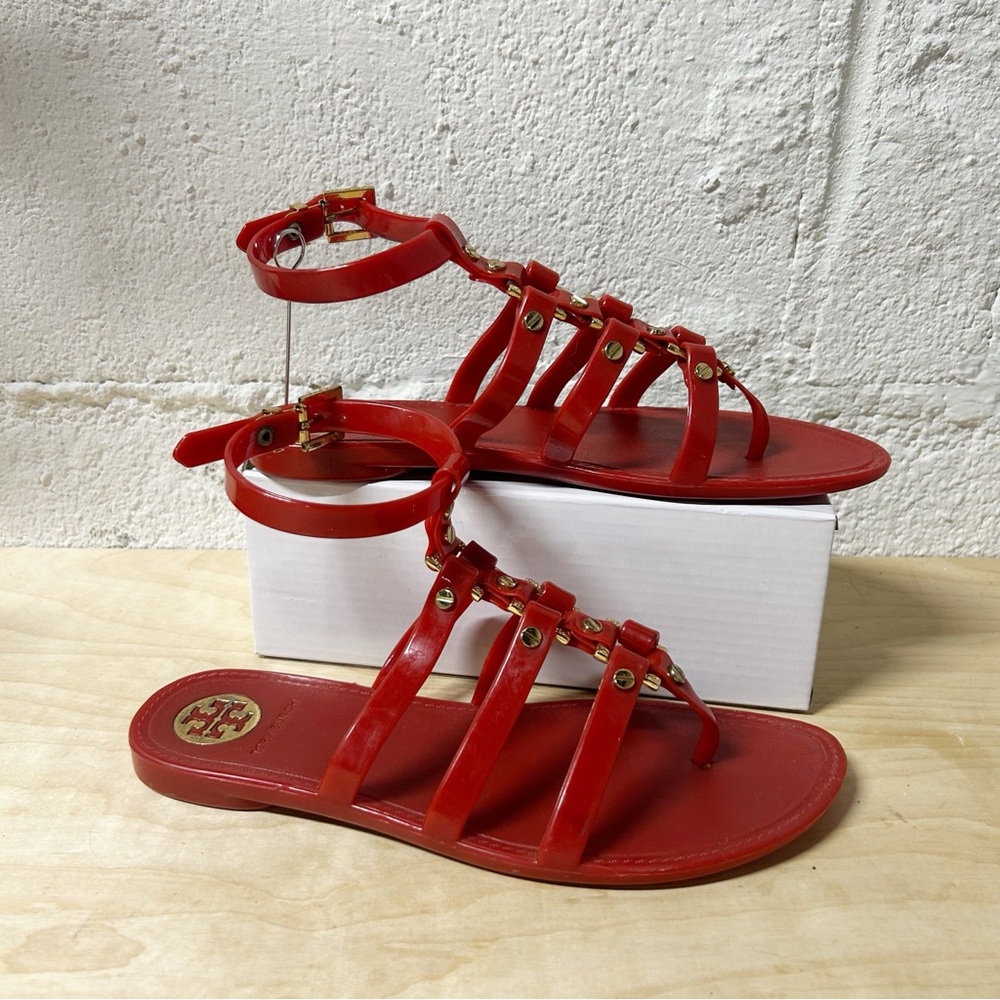 Tory Burch Red Jelly Gladiator Women's Flat Sandals Roxanne Sz 6 EUC - Picture 3 of 11